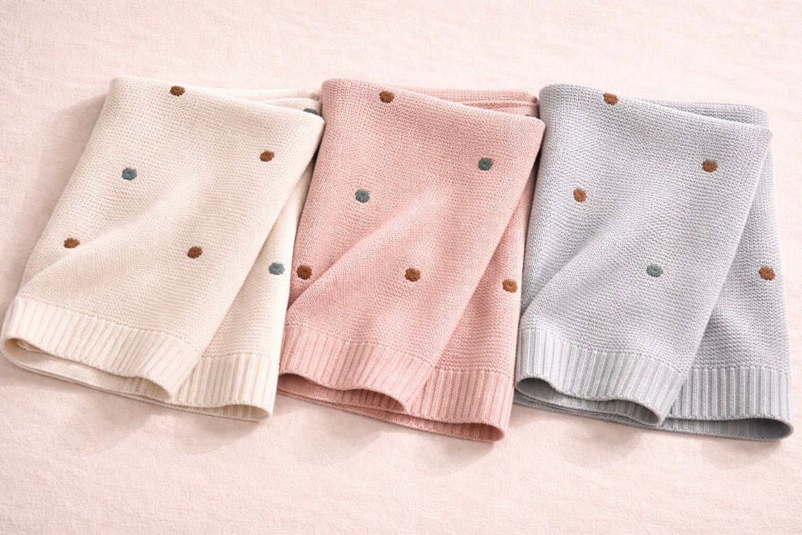 Knitted Cotton Blanket - Polka Dot