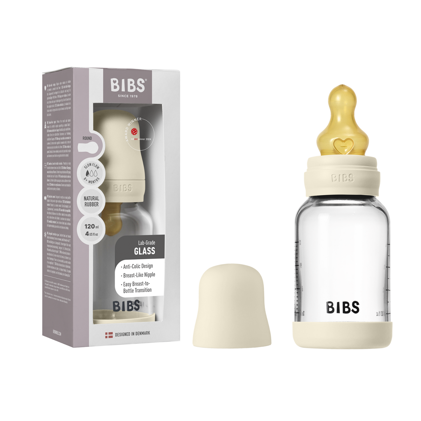 BIBS Glass Bottle (Latex) 120 ml Slow Flow