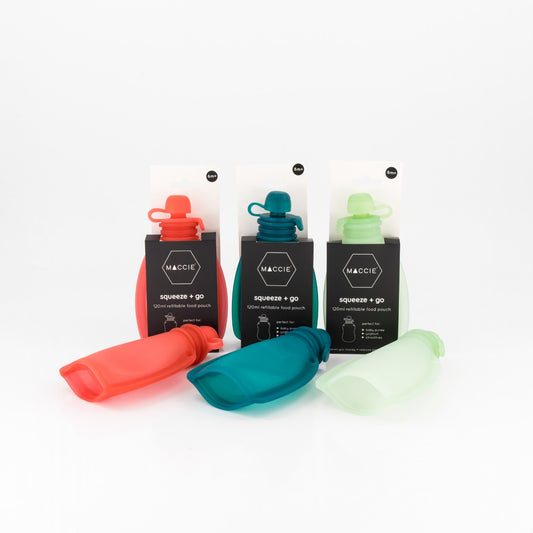 MACCIE Squeeze & Go Refillable Food Pouches (Anti-Flow Back Valve)