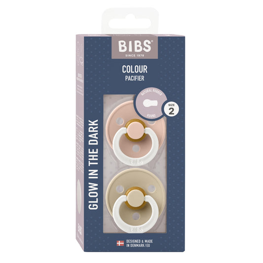 BIBS Pacifier Colour 2 Pack Latex Glow in the Dark