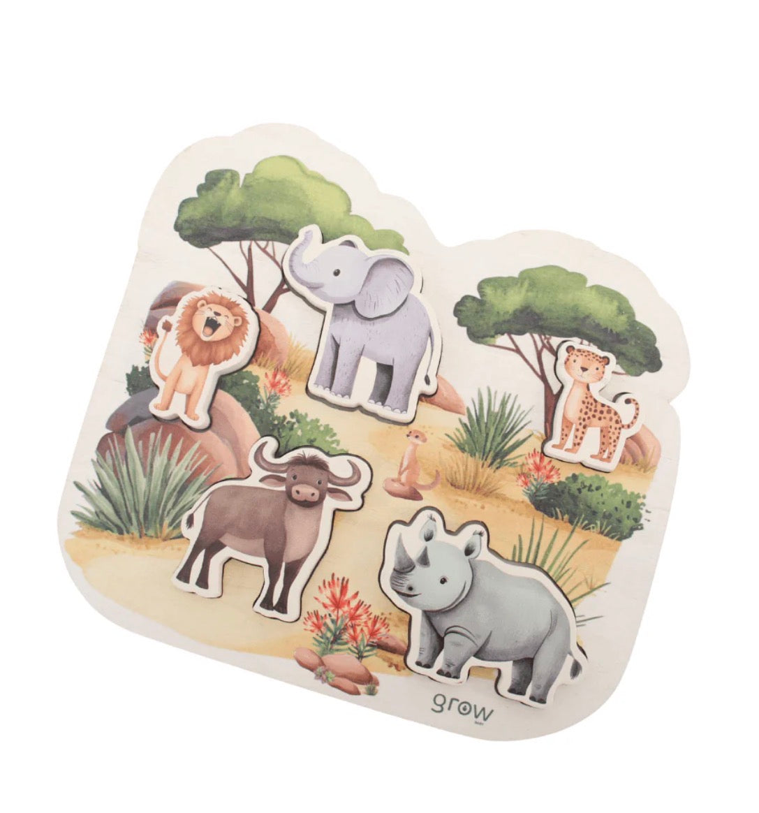 Grow Baby Wooden Puzzle - Big Five Animals