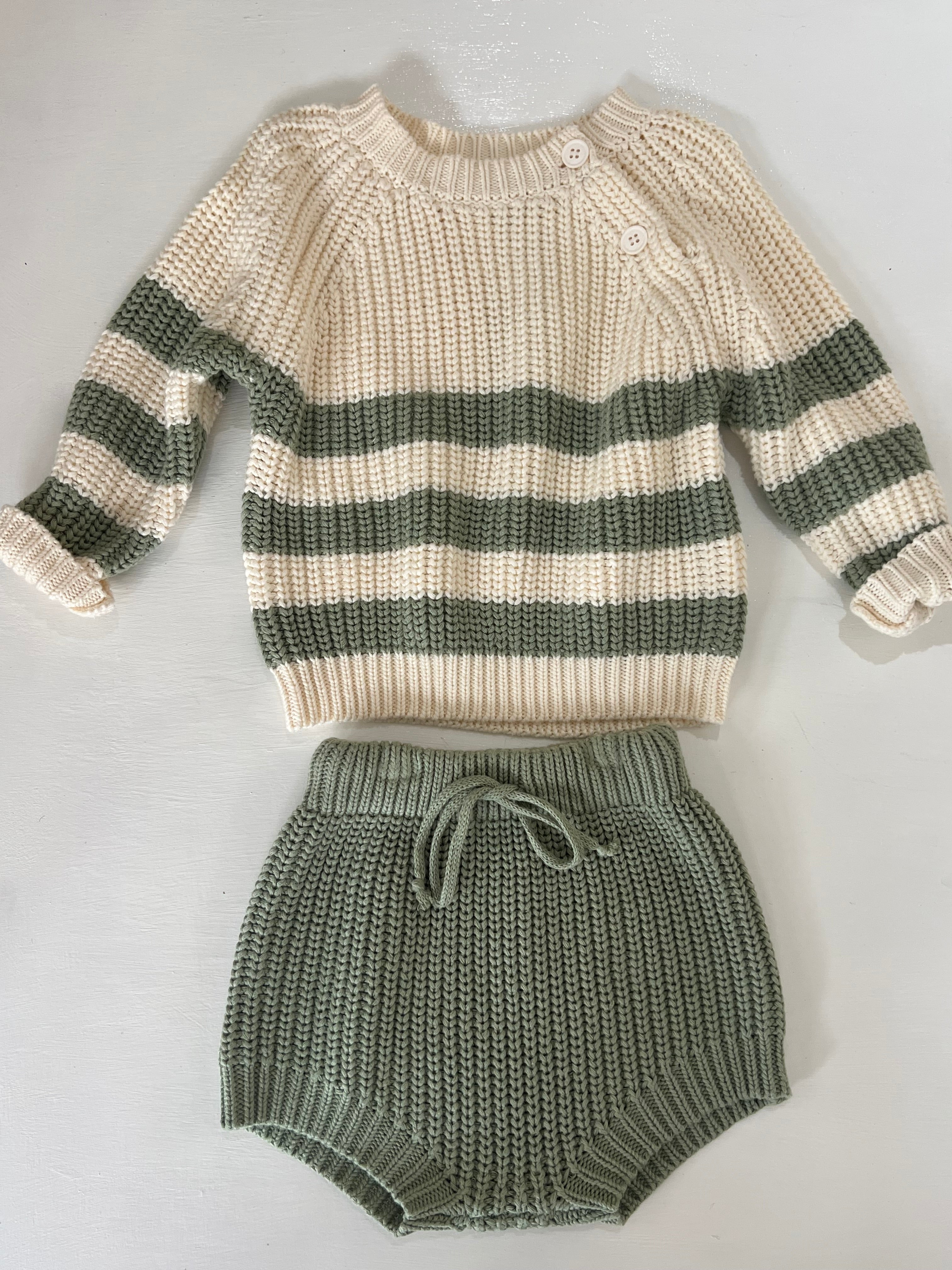 Sage Striped Knitted Set