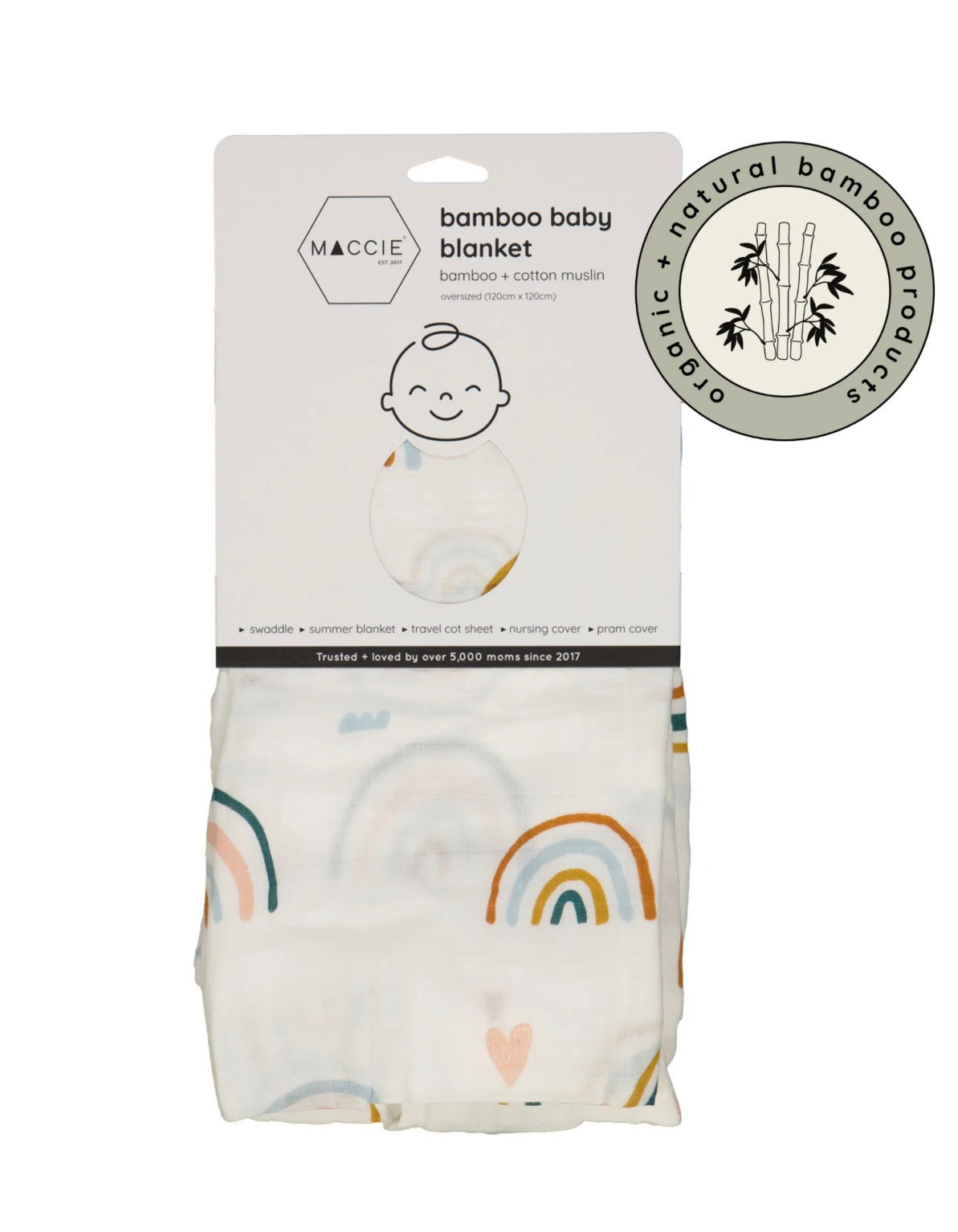 MACCIE Bamboo Cotton Muslin Swaddle Blanket