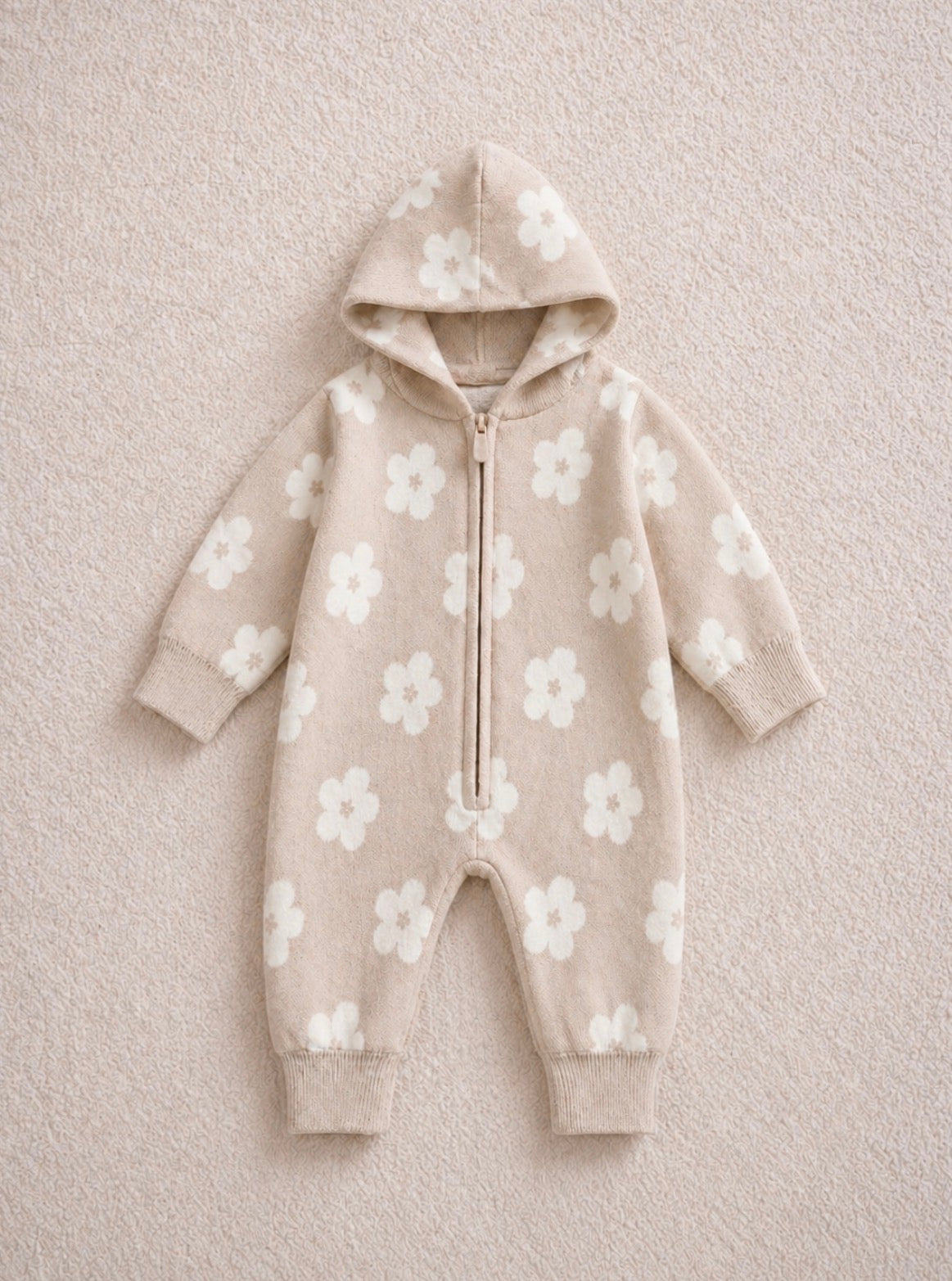 Oatmeal Hooded Floral Jumpsuit