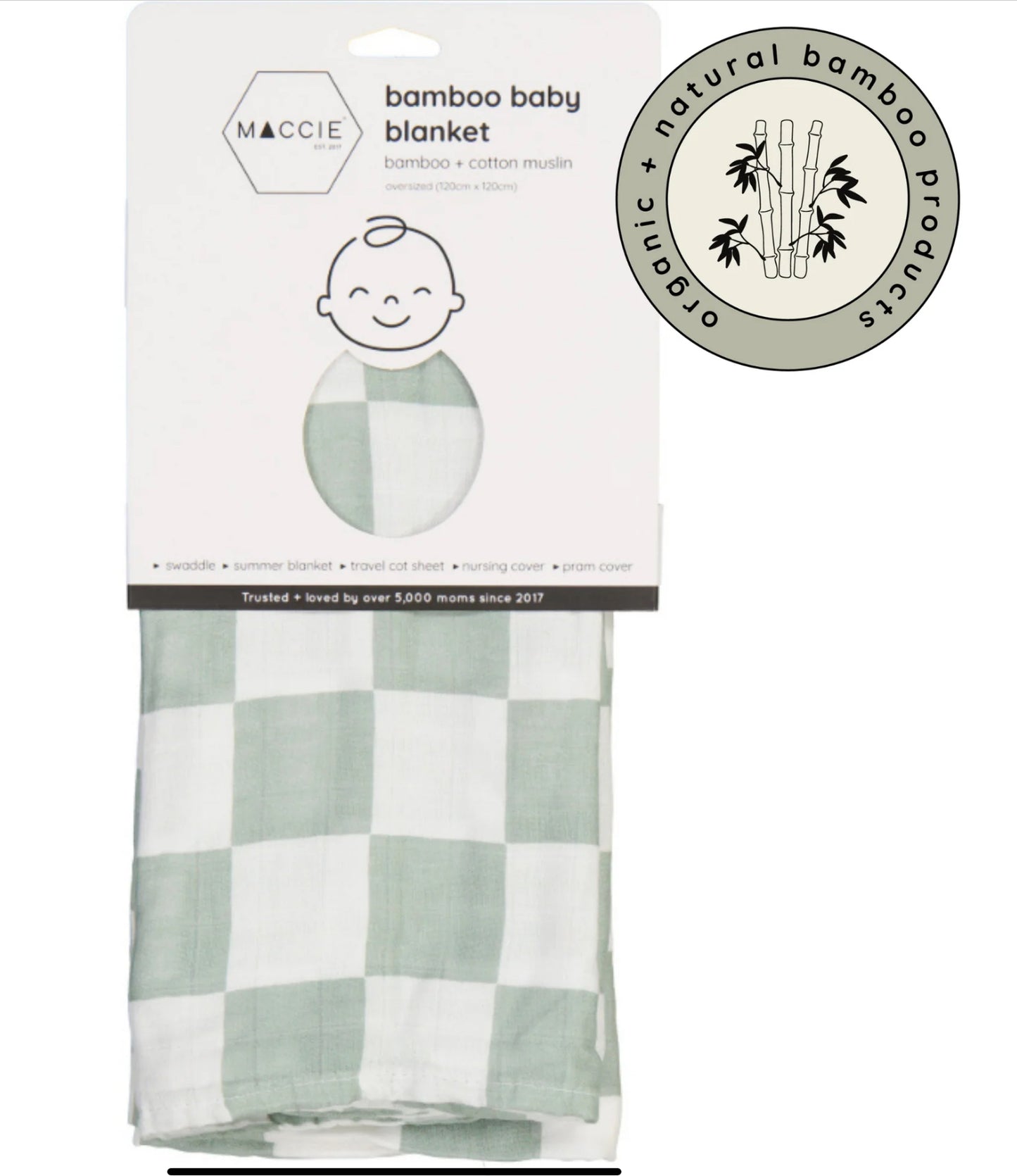 MACCIE Bamboo Cotton Muslin Swaddle Blanket