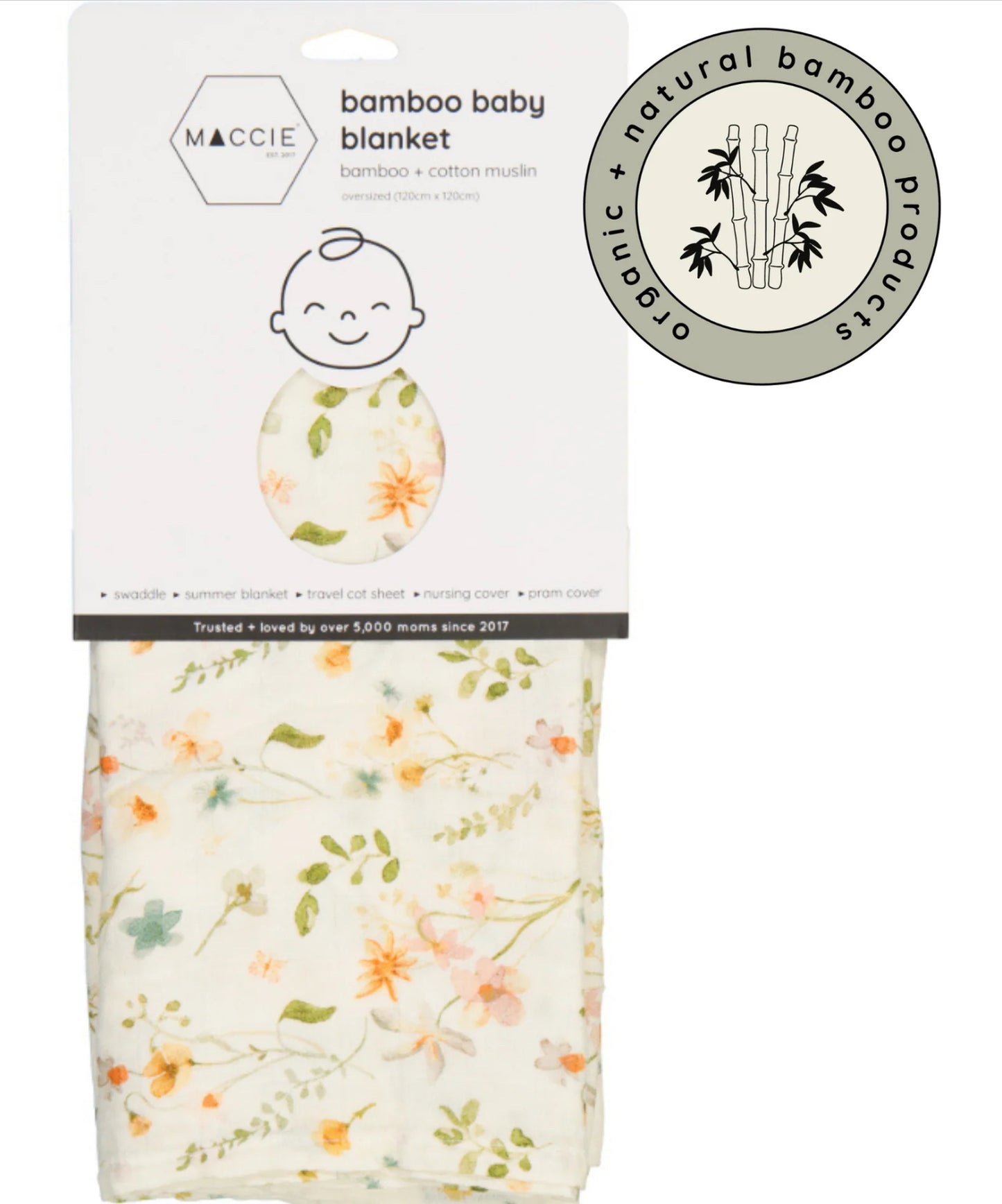 MACCIE Bamboo Cotton Muslin Swaddle Blanket
